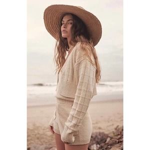 Free People Declan Sweater Set Size Small Cream White Two Piece Romper NWT
